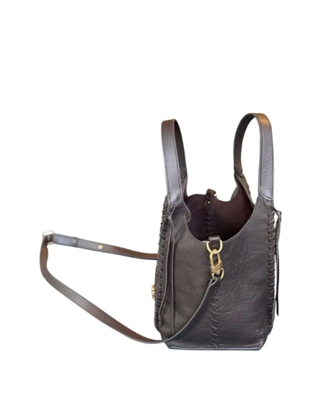 Vintage Sam Edelman Sylvia Mini Leather Crossbody Bucket Bag | Espresso | LN - Picture 3 of 12